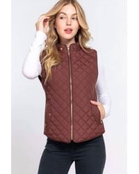 Love Tree - High Neck Quilted Zip Up Puffer Vest Jacket - Lyst