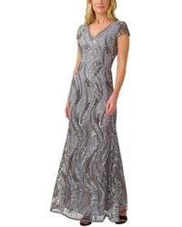 Adrianna Papell - Mesh Embellished Evening Dress - Lyst