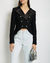 Chanel - 19k Metallic Tweed Cropped Blazer With Satin Collar And Snowflake Buttons Details - Lyst