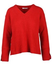 Kangra - Ribbed V-Neck Cashmere-Wool Pullover With Side Slit Cuffs - Lyst
