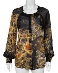 Roberto Cavalli - Printed Silk Ruffled Neck Button Front Top - Lyst