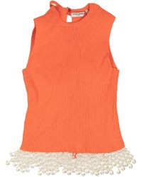 Opening Ceremony - Orange Cotton Knit Beaded Open Back Top - Lyst