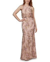 Adrianna Papell - Embroidered Maxi Halter Dress - Lyst