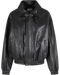 Magda Butrym - Double High-Collar Dropped-Shoulder Leather Bomber Jacket - Lyst