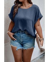 TRUEDAMES - Plus Size Swiss Dot Solid Round Neck Loose Shirt - Lyst