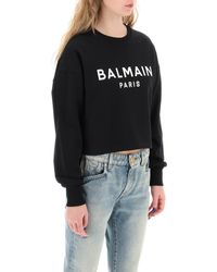 Balmain - Logo Print Cropped Sweatshirt - Lyst