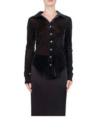 Priscavera - Velvet Mesh Button Down Shirt - Lyst
