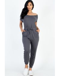 TRUEDAMES - Fashnzfab Two-Way Shoulder Drawstring Jumpsuit - Lyst