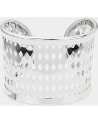 Fashnzfab - Metal Cut Out Detailed Split Cuff Bracelet Rhodium - Lyst