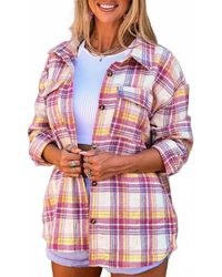 Shiying Fashion - Plaid Print Rounded Hem Shirt Jacket - Lyst