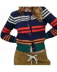 Blu Pepper - Stripe Cable Knit Button Down Cardigan - Lyst