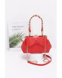Fashnzfab - Faux Leather Ribbon Chain Handle Party Clutch - Lyst