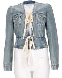 Maison Margiela - Cropped Denim Sports Jacket With Raw Hem - Lyst