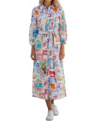 Vilagallo - Long Dress With Travel Stamp Print - Lyst