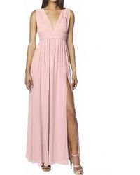 Bill Levkoff - Chiffon Sleeveless Gown With High Slit - Lyst