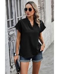 TRUEDAMES - V Neck Solid Short Bat Sleeve Loose Fit Blouse - Lyst