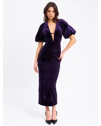 Miss Circle - Coraline Velvet Bubble Sleeve Backless Maxi Dress - Lyst