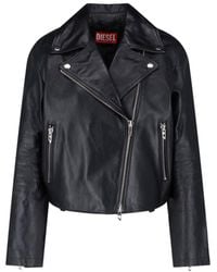 DIESEL - Cropped Leather Jacket With Asymmetrical Front - Lyst