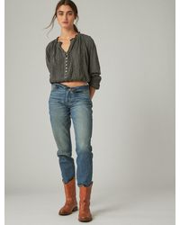 Lucky Brand - Embroidered Peasant Lace Trim Top - Lyst