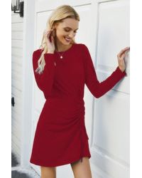 TRUEDAMES - Fashnzfab Solid Crew Neck High Waist Drawstring Dress - Lyst