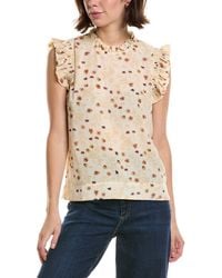 Tahari - Shirred Ruffle Sleeve Printed Woven Top - Lyst