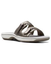Clarks - Breeze Piper Sandals Pewter Round Toe Slip-On Slide Hawk1252 - Lyst