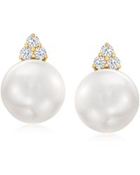 Ross-Simons - 8.5-9mm Cultured Pearl And . Diamond Drop Earrings - Lyst