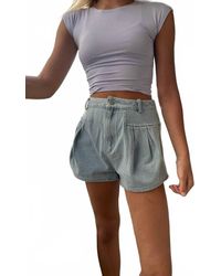 Day + Moon - Pleated Flare Denim Shorts - Lyst
