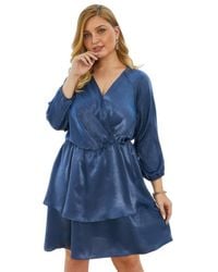 TRUEDAMES - Plus Size Solid V Neck Ruffled Hem Dress - Lyst