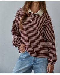 By Together - Knit Ribbed Striped Button Up Pullover - Lyst