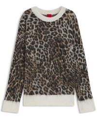 HUGO - Loose-Fit Knitted Sweater With Leopard Jacquard - Lyst