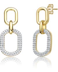 Rachel Glauber - 14k Gold Plated With Cubic Zirconia Pave Geometric Oval Chain Dangle Earrings - Lyst