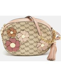 Michael Kors - Old Rose/beige Signature Coated Canvas And Leather Floral Applique Ginny Crossbody Bag - Lyst