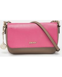 DKNY - /pink Leather Bryant Park Flap Crossbody Bag - Lyst