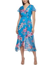 Kensie - Floral Chiffon V-neck Midi Fit & Flare Dress - Lyst