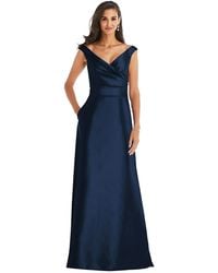Alfred Sung - Off-The-Shoulder Draped Wrap Satin Maxi Dress - Lyst