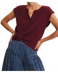 In February - Relaxed Fit Slub Knit Sweater Top With Split Neck - Lyst