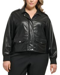 Calvin Klein - Plus Crop Faux Leather Soft Shell Jacket - Lyst