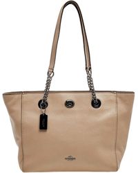 COACH - Leather Turnlock Tote - Lyst