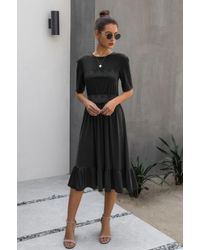 TRUEDAMES - Round Neck Lace Detail Ruffle Hem Midi Dress - Lyst
