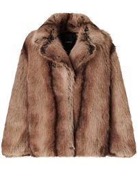 Pinko - Oversized Notch Collar Faux Fur Caban Coat - Lyst