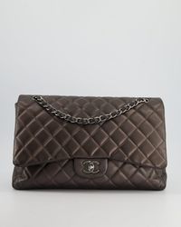 Chanel - Metallic Classic Maxi Bag With Single Flap And Silver Hardware - Lyst
