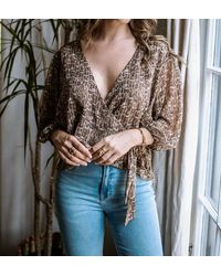 Veronica M - Danica Snakeskin Puff Sleeve Chiffon Wrap Blouse - Lyst