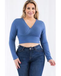 TRUEDAMES - Plus Size Ribbed Wrap Front Long Sleeve Top - Lyst