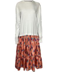 MSGM - Floral Printed Long Sleeve Midi Tiered Dress - Lyst