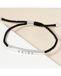 Fashnzfab - Dipped Bride Message Bar Pointed Rope Adjustable Cinch Pull Tie Bracelet Rhodium - Lyst