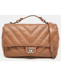 Chanel - Chevron Stitched Leather Classic Top Handle Bag - Lyst