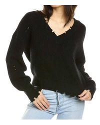 525 America - Distressed Shaker V Neck Sweater In Black - Lyst