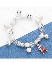 Fashnzfab - 3D Enamel Metal Santa Hat Rudolph Charm Beaded Stretch Bracelet - Lyst