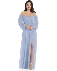 Dessy Collection - Off-the-shoulder Puff Sleeve Maxi Dress With Front Slit - Lyst